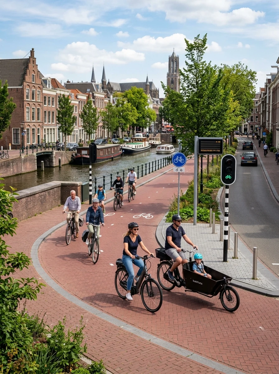 Infrastructure cyclable hollandaise avec pistes dédiées et cyclistes