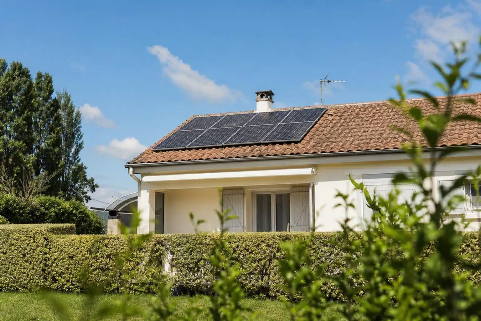 Toiture de maison équipée de panneaux solaires